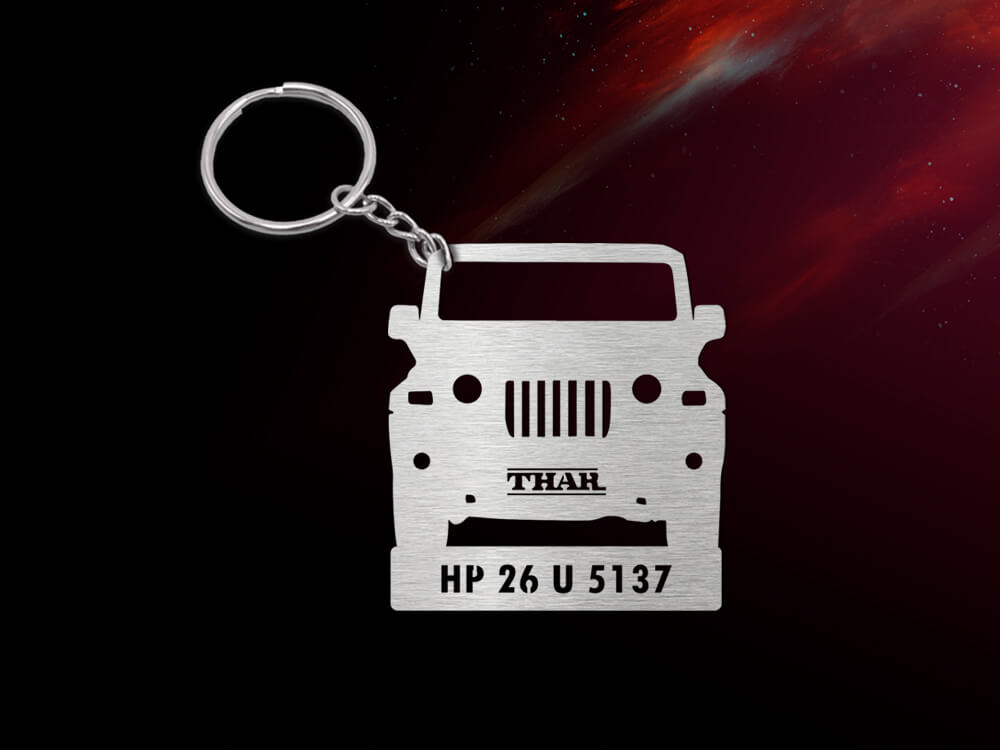 Metal Car Shape Number Plate Keychain - MVSF26 - Mahindra Thar
