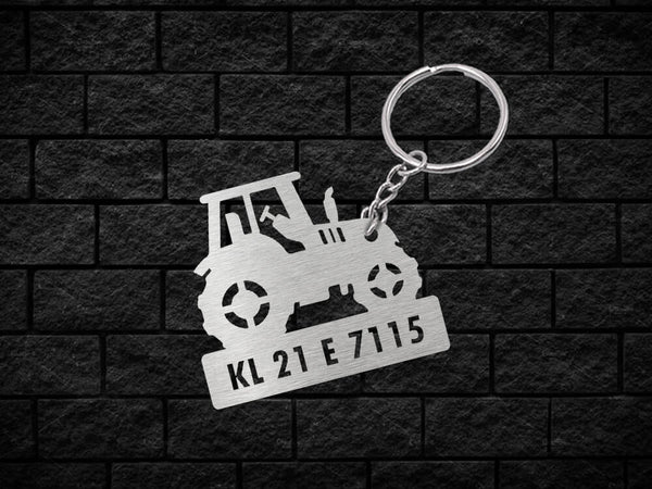 Metal Tractor Shape Number Plate Keychain - MVS599