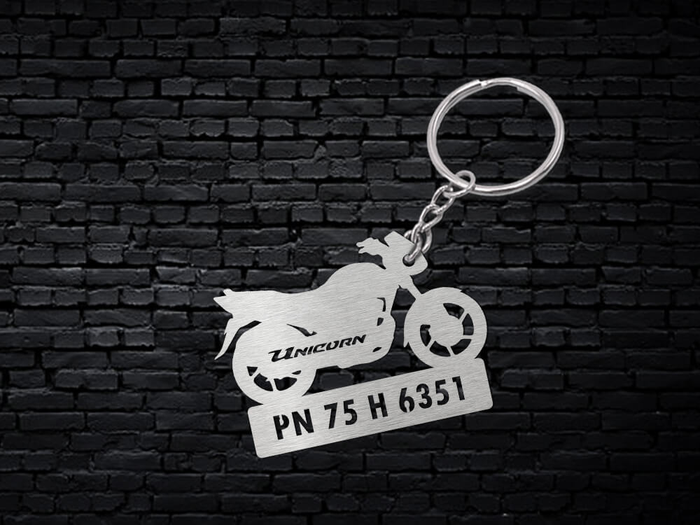 Metal Bike Shape Number Plate Keychain - MVS13 - Honda Unicorn