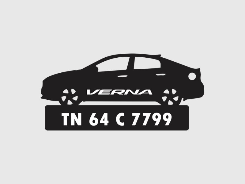 Car Shape Number Plate Keychain - VS72 - Hyundai Verna - Wisholize - Key Chain