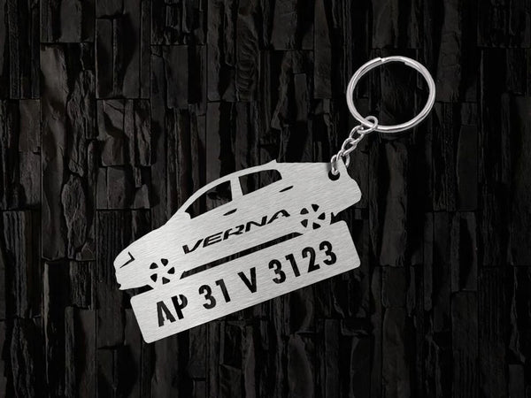 Metal Car Shape Number Plate Keychain - MVS27 - Hyundai Verna