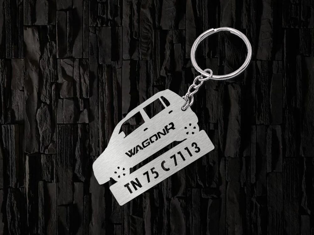 Metal Car Shape Number Plate Keychain - MVS17 - Maruti Suzuki Wagon R