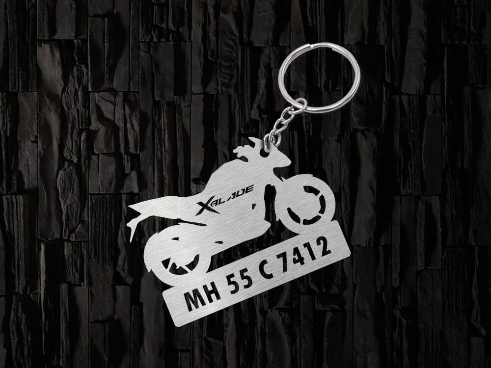 Metal Bike Shape Number Plate Keychain - MVS54 - Hero X Blade