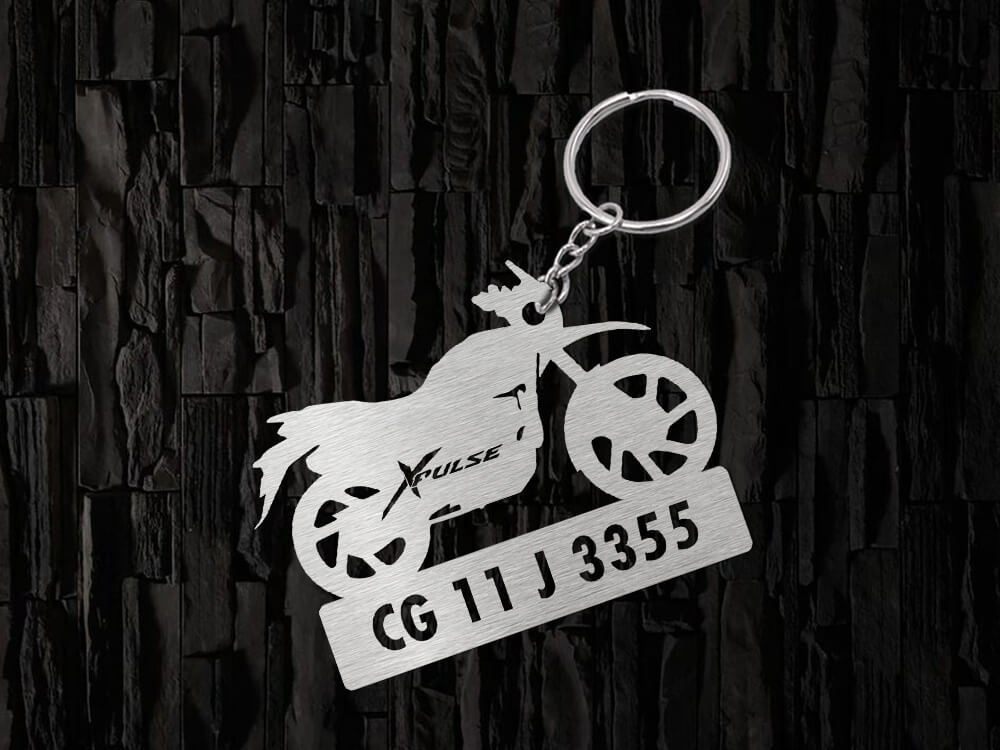 Metal Bike Shape Number Plate Keychain - MVS34 - Hero XPulse